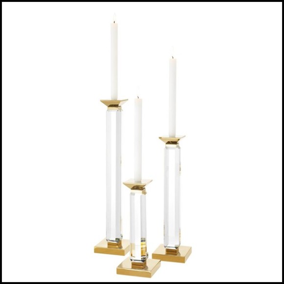 Lot de 3 bougeoirs en verre cristal et finitions en Gold 24-Santas Candle