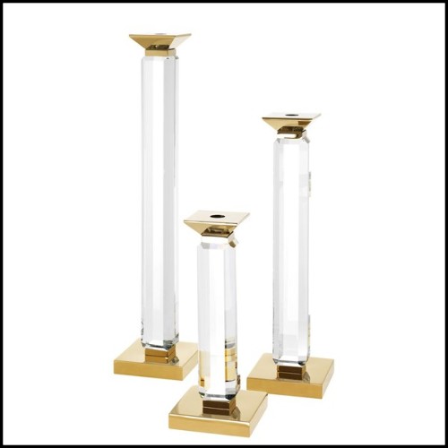 Lot de 3 bougeoirs en verre cristal et finitions en Gold 24-Santas Candle