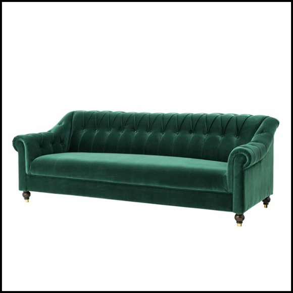 Sofa with structure in solid wood and Cameron green fabric on brown legs 24-Hassefol Sofa