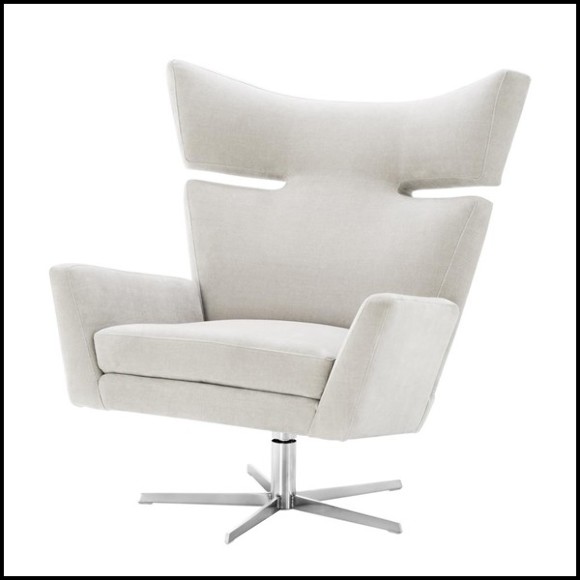 Armchair with solid wood structure and clarck sand fabric on nickel finish swivel base 24-Aurel Office Armchair
