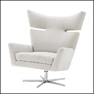 Armchair with solid wood structure and clarck sand fabric on nickel finish swivel base 24-Aurel Office Armchair