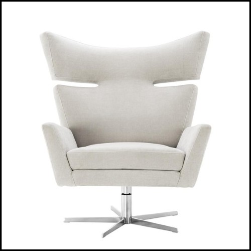 Armchair with solid wood structure and clarck sand fabric on nickel finish swivel base 24-Aurel Office Armchair