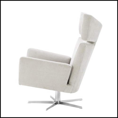 Armchair with solid wood structure and clarck sand fabric on nickel finish swivel base 24-Aurel Office Armchair