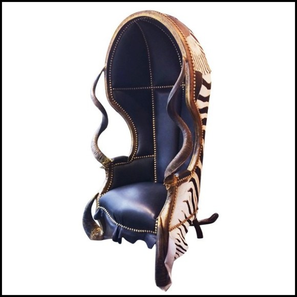 Fauteuil couvert avec véritable peau de zèbre de Burchell avec cornes naturelles véritables PC-Zebra Black