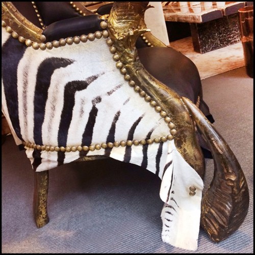 Armchair Dome covered with real zebra skin with real natural horns PC-Zebra Black