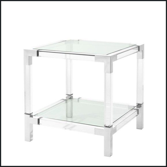 Side table with structure in polished stainless steel and clear acrylic and clear glass tray 24-Princess Side Table