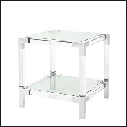 Side table with structure in polished stainless steel and clear acrylic and clear glass tray 24-Princess Side Table