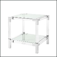 Table d'appoint en acier inoxydable poli avec acrylique transparent et plateau en verre clair 24-Princess Side Table
