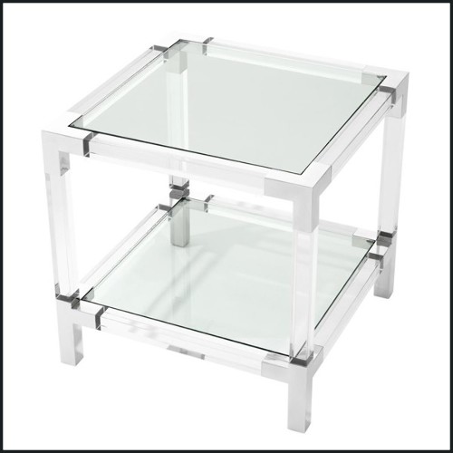 Table d'appoint en acier inoxydable poli avec acrylique transparent et plateau en verre clair 24-Princess Side Table