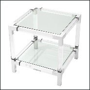 Table d'appoint en acier inoxydable poli avec acrylique transparent et plateau en verre clair 24-Princess Side Table