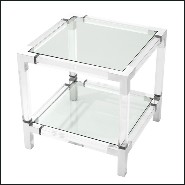 Side table with structure in polished stainless steel and clear acrylic and clear glass tray 24-Princess Side Table