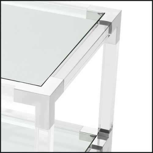 Side table with structure in polished stainless steel and clear acrylic and clear glass tray 24-Princess Side Table