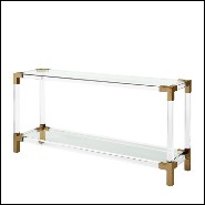 Console avec structure finitions laiton brossé acrylique transparent et plateau en verre clair 24-Princess Console