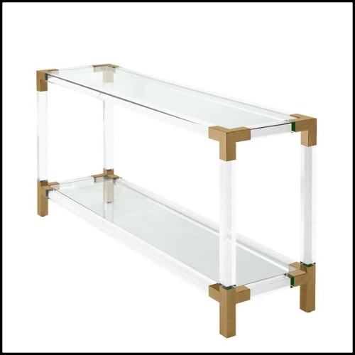 Console avec structure finitions laiton brossé acrylique transparent et plateau en verre clair 24-Princess Console