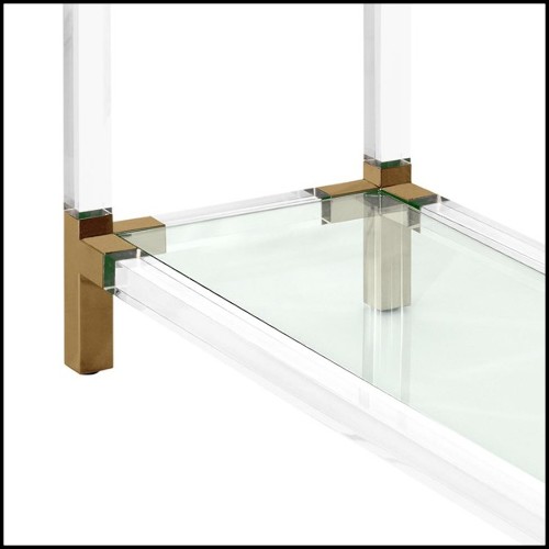 Console avec structure finitions laiton brossé acrylique transparent et plateau en verre clair 24-Princess Console