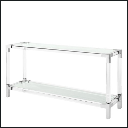 Console avec structure finitions laiton brossé acrylique transparent et plateau en verre clair 24-Princess Console