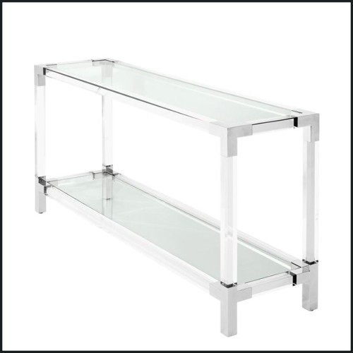 Console avec structure finitions laiton brossé acrylique transparent et plateau en verre clair 24-Princess Console