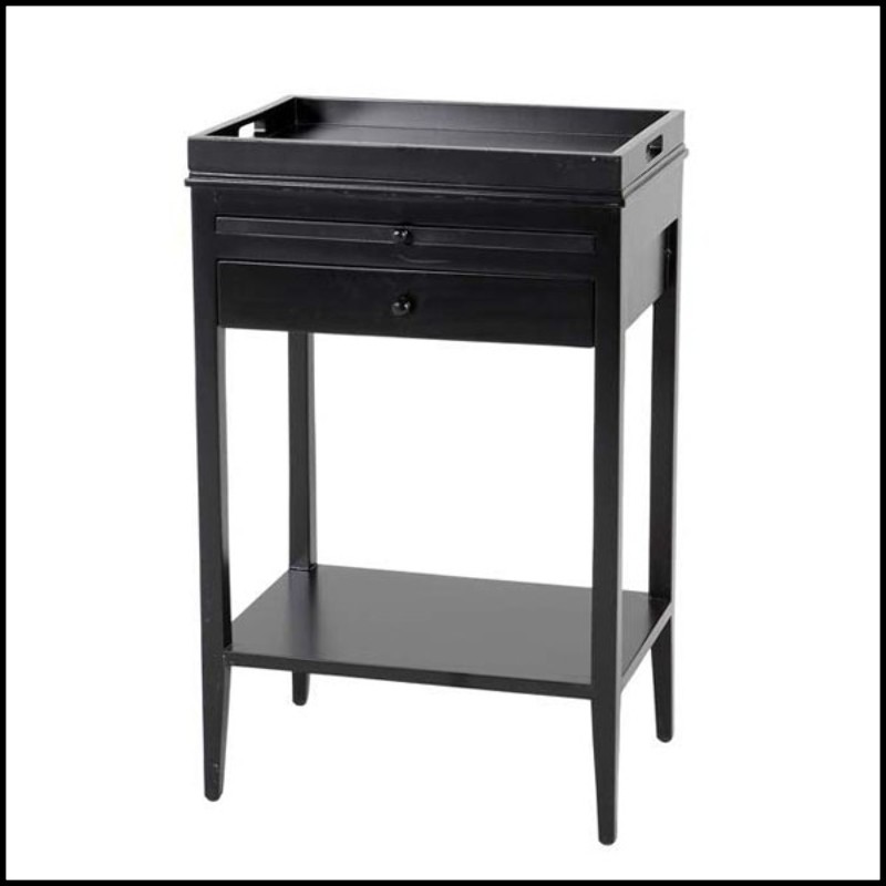 Side table with structure in solid mahogany wood in black finish 24-Blaster Side Table