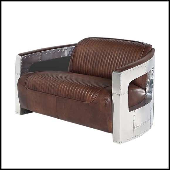 Canapé 2 places avec structure en aluminium riveté et avec cuir véritable finition whisky 22-Aviator Riveted