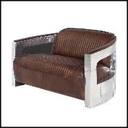 Sofa with riveted polished aluminium and covered with whisky finish leather 22-Aviator Riveted