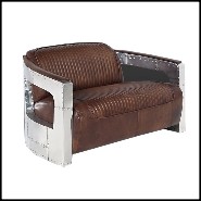 Sofa with riveted polished aluminium and covered with whisky finish leather 22-Aviator Riveted