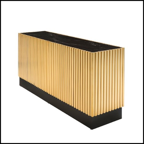 Sideboard brass in gold finish metal with black marble top 162-Tubes II