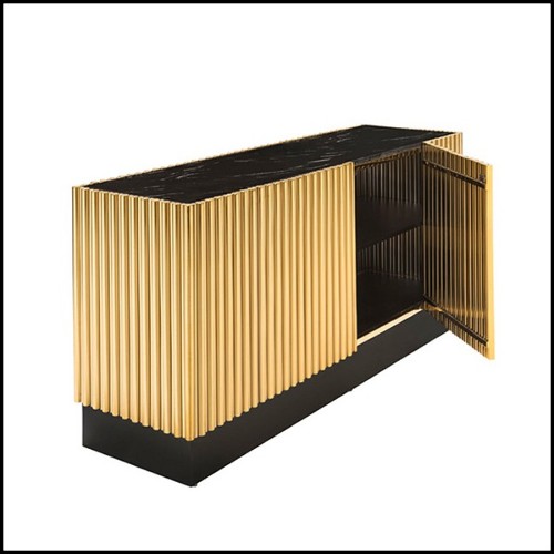 Sideboard brass in gold finish metal with black marble top 162-Tubes II