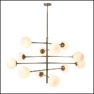 Suspension en laiton finition vintage et avec 12 abat-jours sphérique en verre blanc 24-Exo