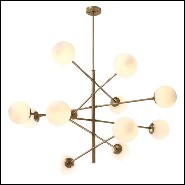 Suspension en laiton finition vintage et avec 12 abat-jours sphérique en verre blanc 24-Exo