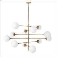 Suspension en laiton finition vintage et avec 12 abat-jours sphérique en verre blanc 24-Exo