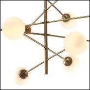 Suspension en laiton finition vintage et avec 12 abat-jours sphérique en verre blanc 24-Exo