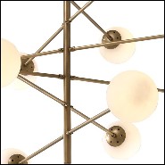 Suspension en laiton finition vintage et avec 12 abat-jours sphérique en verre blanc 24-Exo