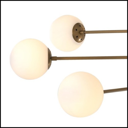 Suspension en laiton finition vintage et avec 12 abat-jours sphérique en verre blanc 24-Exo