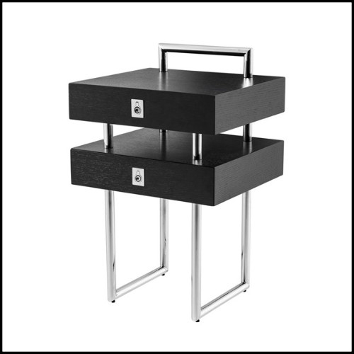 Table d'appoint avec structure en bois de chêne noir et acier inoxydable poli 24-Nexbed Nightstand