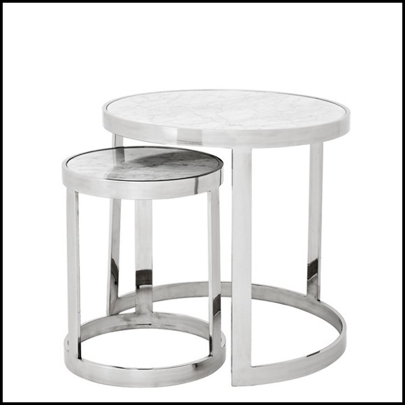 Set of 2 side table with structure in polished stainless steel and white marble top 24-Duo Set
