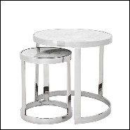 Set de 2 tables d'appoint avec structure en acier inoxydable poli et plateaux en marbre blanc 24-Duo Set