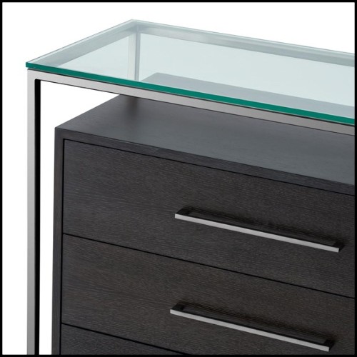 Buffet with structure in charcoal oak veneer steel with black nickel finish and top in clear glass 24-Domino