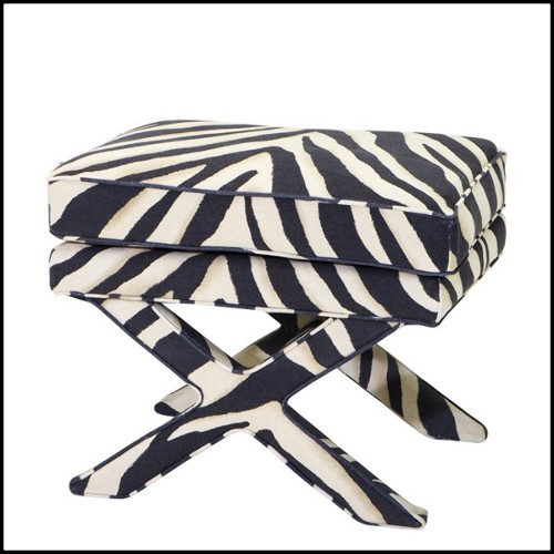 Tabouret avec tissu panama zebra ou tissu gris argenté satiné ou tissu noir satiné 24-Stylish