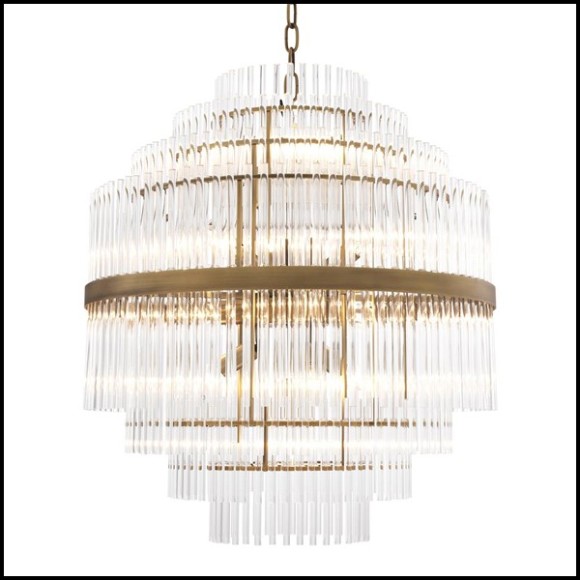 Chandelier with structure in antique brass finish and clear glass 24-Pandor