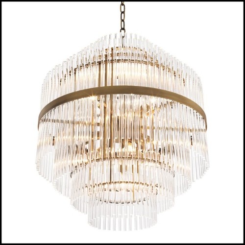 Chandelier with structure in antique brass finish and clear glass 24-Pandor