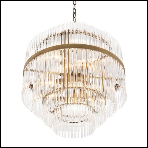 Chandelier with structure in antique brass finish and clear glass 24-Pandor