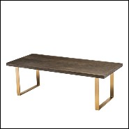 Dining table with stainless steel structure in brushed brass finish and brown oak wood 24-Catalaga Browny