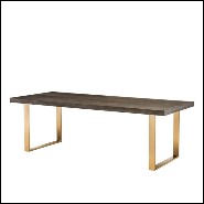 Dining table with stainless steel structure in brushed brass finish and brown oak wood 24-Catalaga Browny