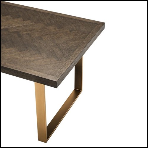 Table de repas avec structure en acier inoxydable finition laiton brossé et bois de chêne brun 24-Catalaga Browny