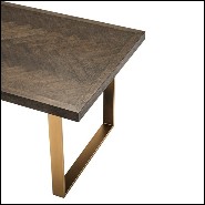 Table de repas avec structure en acier inoxydable finition laiton brossé et bois de chêne brun 24-Catalaga Browny