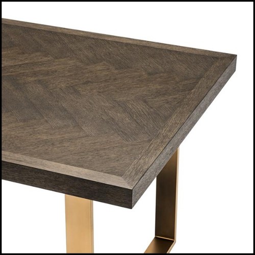 Dining table with stainless steel structure in brushed brass finish and brown oak wood 24-Catalaga Browny