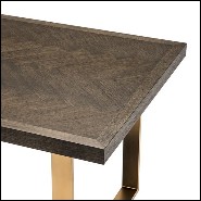 Dining table with stainless steel structure in brushed brass finish and brown oak wood 24-Catalaga Browny