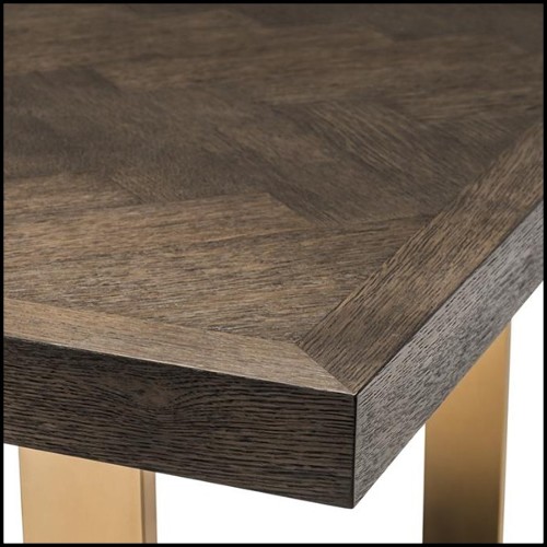 Table de repas avec structure en acier inoxydable finition laiton brossé et bois de chêne brun 24-Catalaga Browny