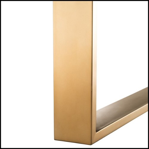 Dining table with stainless steel structure in brushed brass finish and brown oak wood 24-Catalaga Browny