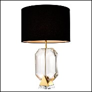 Lampe de salon avec structure en verre cristal clair et acier inoxydable finition Gold 24-Crystal Gold